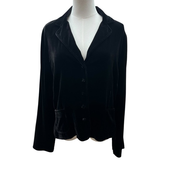 Eileen Fisher Black Velvet Blazer with Button Cuff Detail Size Large Rayon/Silk - Picture 1 of 13